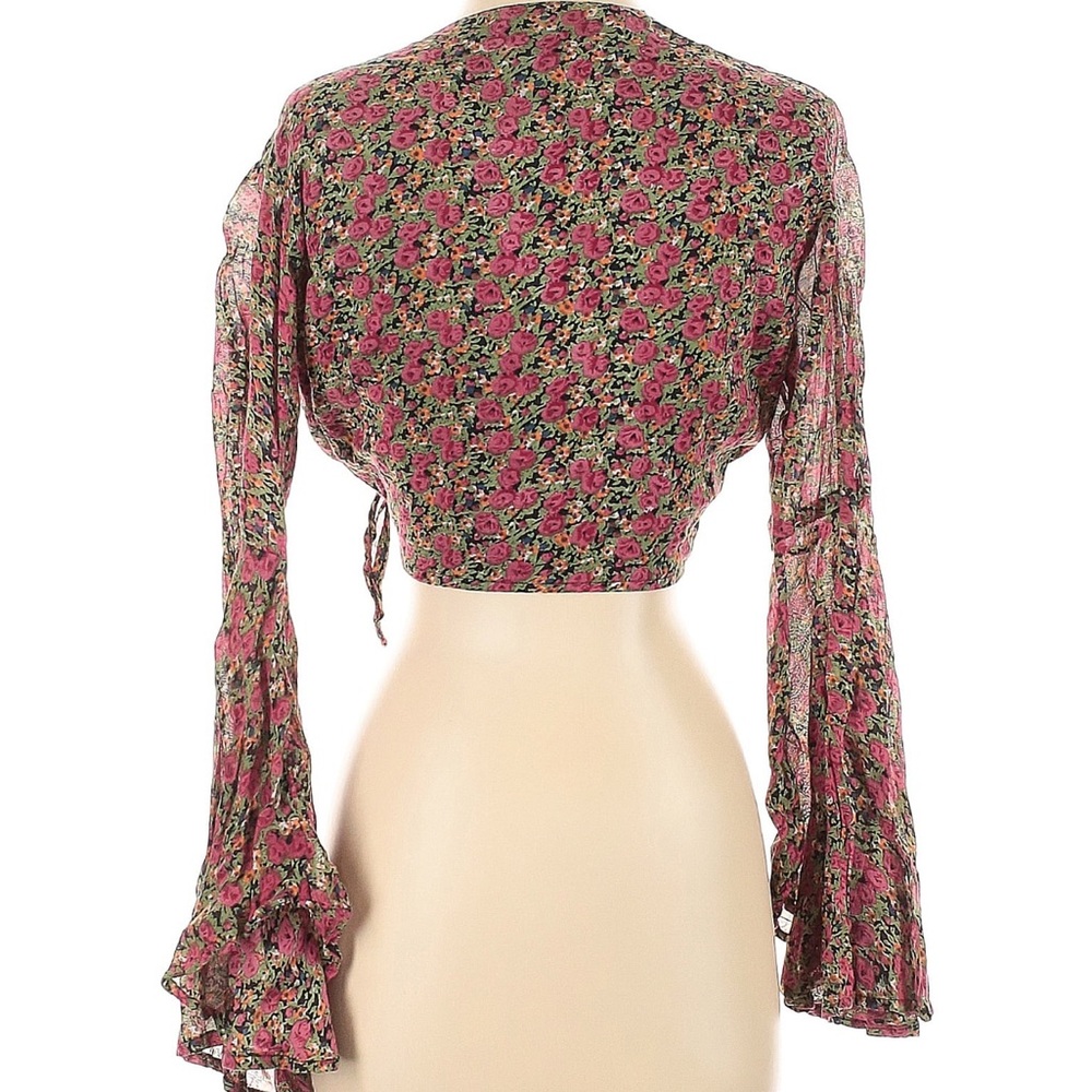 Floral Tie-Front Blouse With Bell Sleeves - Picture 4 of 8